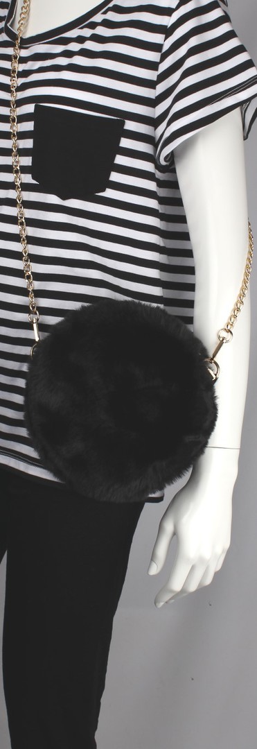 Alice & Lily fur hand bag w gold shoulder chain black STYLE: AL/4413FB/BLACK image 0